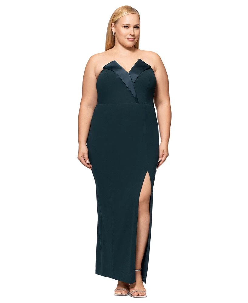 Betsy & Adam Plus Strapless Gown