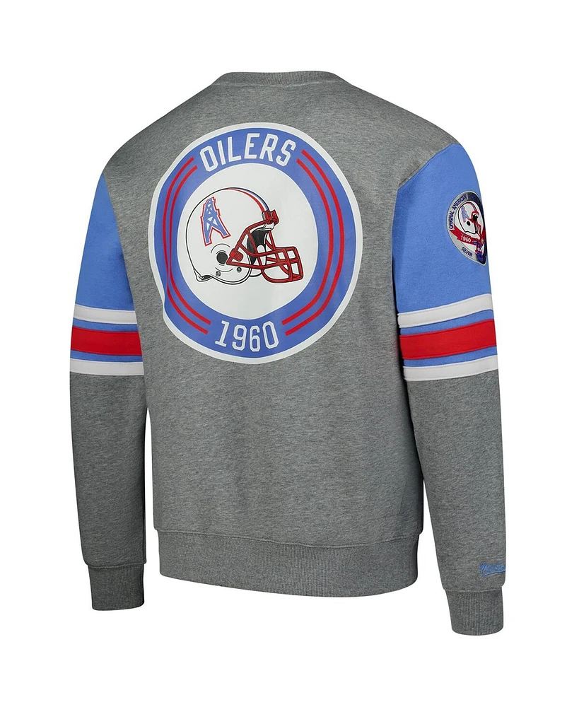 Mitchell & Ness Men's Heather Gray Houston Oilers All Over 4.0 Vintage Logo Pullover Sweatshirt