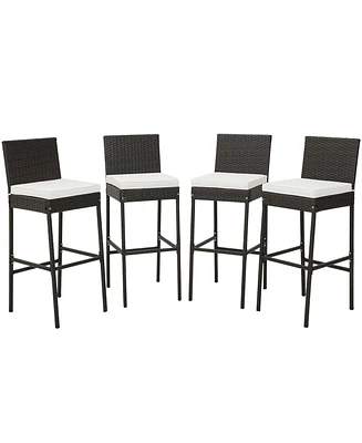 4 Pcs Patio Wicker Barstools Bar Height Chairs with Cushions Backyard