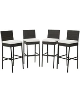 4 Pcs Patio Wicker Barstools Bar Height Chairs with Cushions Backyard