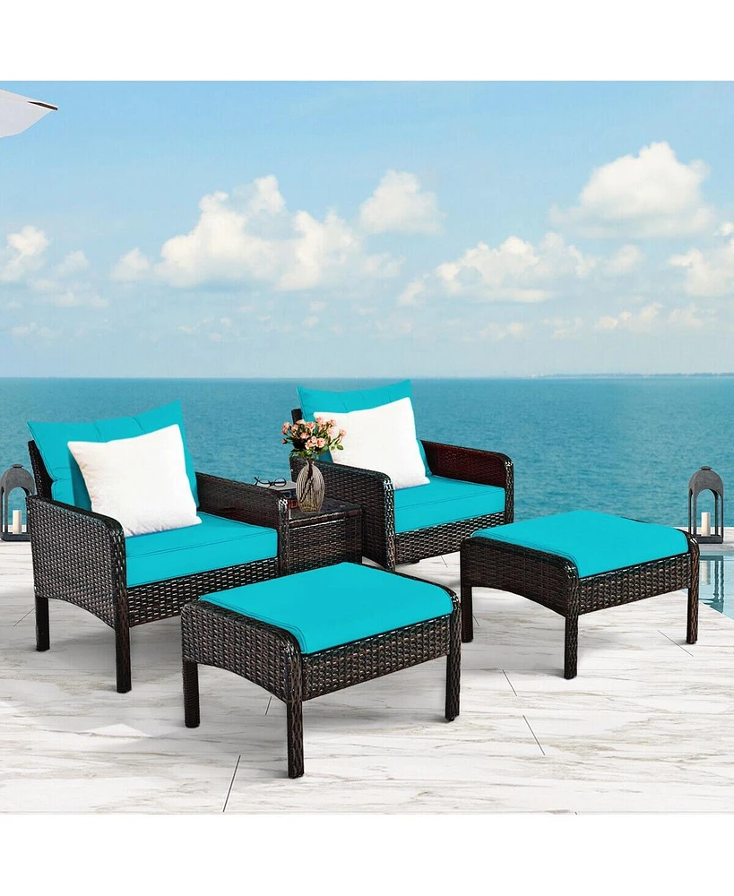 5 Pieces Patio Rattan Furniture Set Sofa