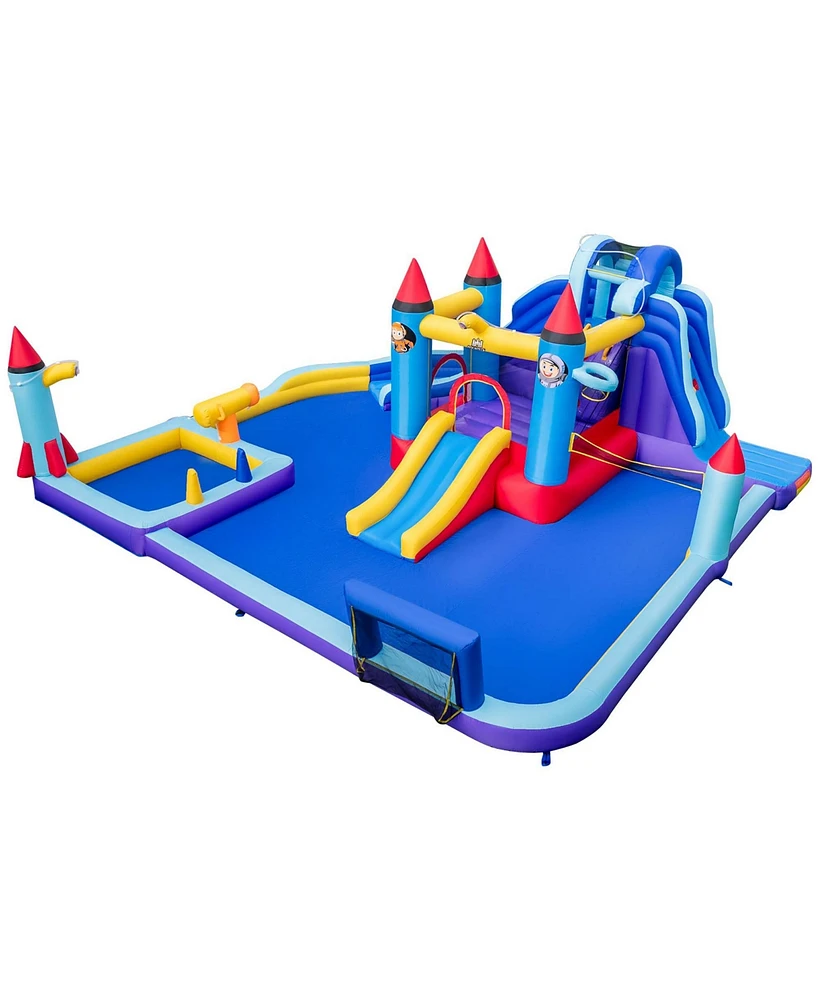 Rocket Theme Inflatable Water Slide Park with 2 Slides Splash Pool & 1100W Blower