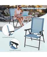 Patio 2pcs Folding Sling Back Chair Portable Armrests Metal Outdoor Dining