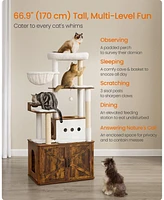 Slickblue 66.9-Inch Cat Tree Cat Tower with Litter Box Enclosure for Play and Privacy