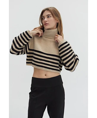 Crescent Women's Avery Turtleneck Striped Sweater Top