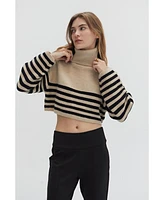 Crescent Women's Avery Turtleneck Striped Sweater Top