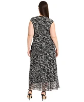 Maggy London Plus Size Abstract-Print Side-Draped Dress