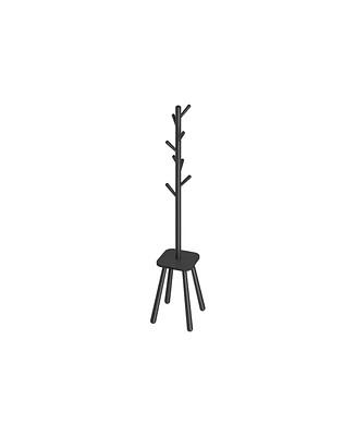 Freestanding Coat Tree with 8 Hooks and Storage Shelf for Entryway or Hallway