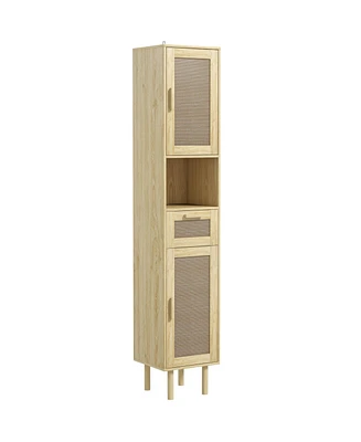 Homcom Tall Bathroom Storage Cabinet with Rat Doors,