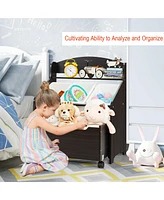 Kids Wooden Toy Storage Unit Organizer w/Rolling Box & Plastic Bins