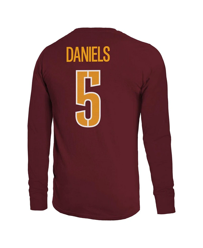 Majestic Men's Jayden Daniels Burgundy Washington Commanders Name Number Non-Distressed Long Sleeve T-Shirt