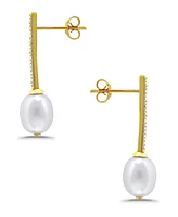 Macy's White Cultured Pearl and Cubic Zirconia Bar Drop Earring