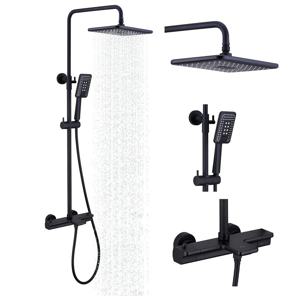 Casainc 2 Functions Thermostatic shower system with 3-Setting Handheld Shower and Rough-in Valve