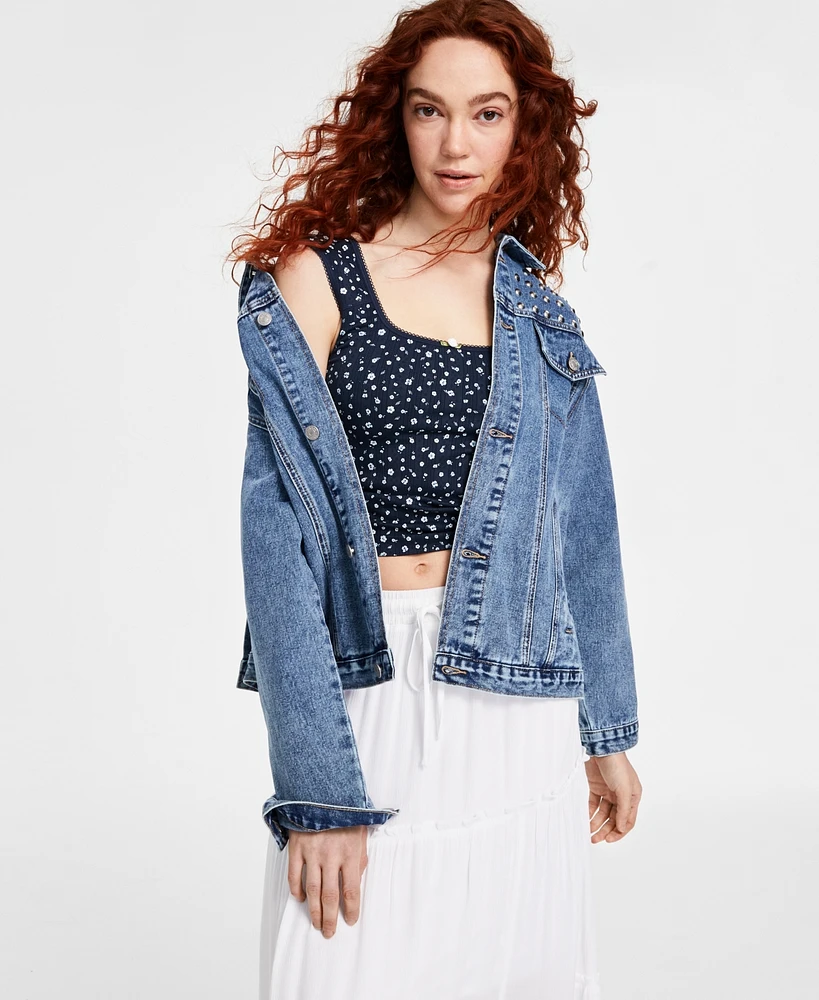 Madden Girl Juniors' Studded Boyfriend Denim Jacket
