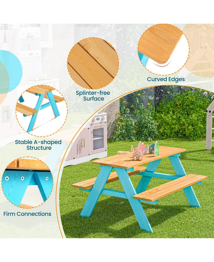 Gouun Children Outdoor Wooden Table with Bench Seats for Indoor and Outdoor Use