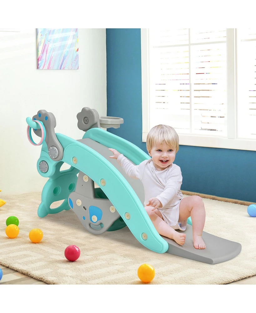 Gouun 4-in-1 Toddler Slide and Rocking Horse Playset with Basketball Hoop