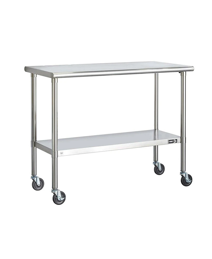 Stainless Steel Kitchen Island Cart – 2-Foot Mobile Prep Table with Locking Casters for Food Prep & Storage
