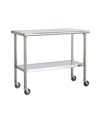 Stainless Steel Kitchen Island Cart – 2-Foot Mobile Prep Table with Locking Casters for Food Prep & Storage