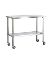 Stainless Steel Kitchen Island Cart – 2-Foot Mobile Prep Table with Locking Casters for Food Prep & Storage