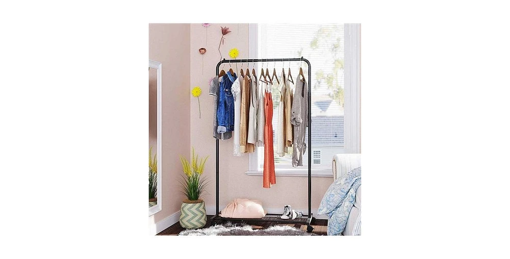 Rolling Garment Rack – Steel Tube Clothes Organizer with Bottom Mesh Shelf for Bedroom or Laundry Room