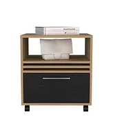 Alsen Nightstand, 1 Drawer, 4 Wheels, 1 Shelf, Natural Oak / Black