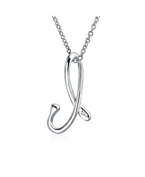 Bling Jewelry Abc Script Letter Alphabet Initial Pendant Necklace .925 Sterling Silver 18 Inch