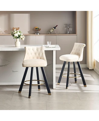 Set of 2 Velvet Swivel Bar Stools, 360° Rotation, Modern Kitchen Chairs-The Pop Home