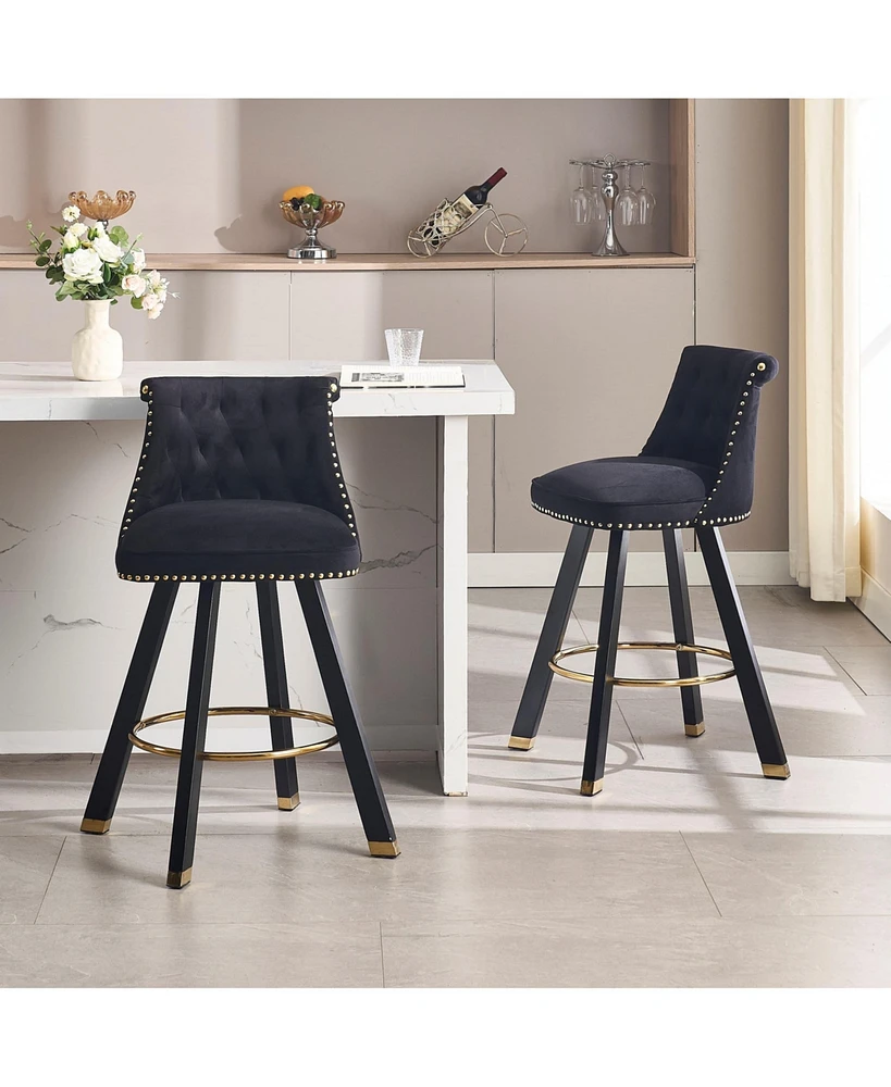 Set of 2 Velvet Swivel Bar Stools, 360° Rotation, Modern Kitchen Chairs-The Pop Home