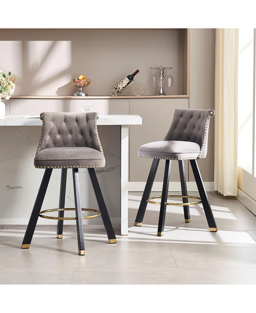 Set of 2 Velvet Swivel Bar Stools, 360° Rotation, Modern Kitchen Chairs-The Pop Home