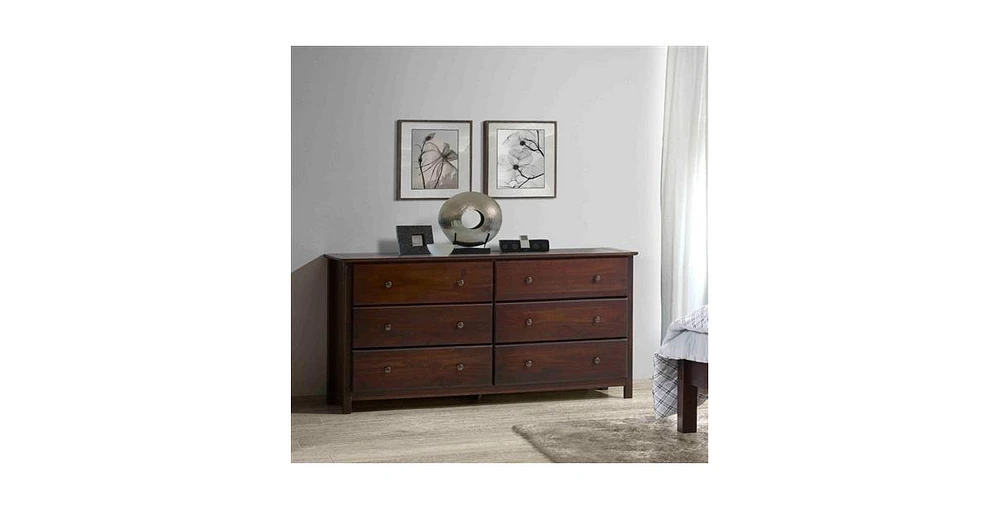 Solid Pine 6-Drawer Chest – Farmhouse Style Wooden Dresser for Bedroom Storage and Decorative Furniture Use