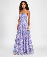 Trixxi Juniors' Floral-Embroidered Corset Gown, Created for Macy's