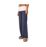Edikted Womens Wide Leg Contrast Fold Over Pants