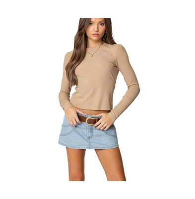 Edikted Womens Nicky Ribbed Long Sleeve T Shirt