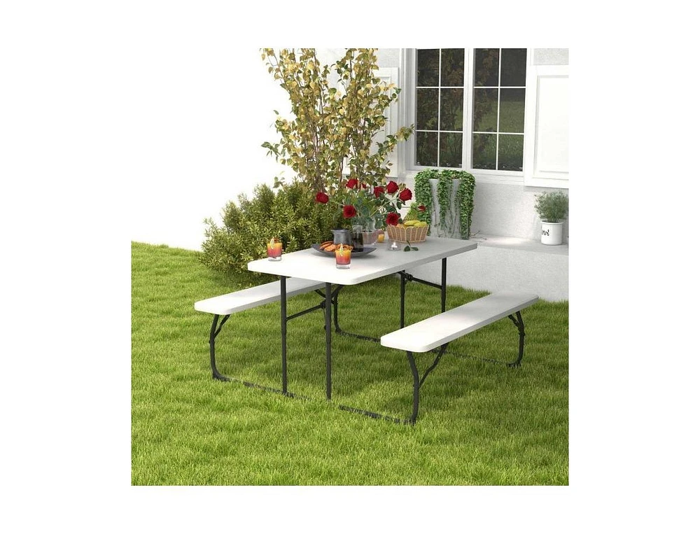 Slickblue Folding Picnic Table with 2 Benches for Convenient Outdoor Dining and Storage