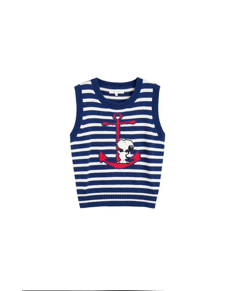Chinti & Parker Women's Meets Peanuts Embroidered Snoopy Anchor Tank