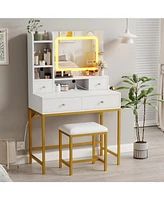 gaomon Makeup Vanity Desk with Mirror, Vanity Desk with Lights in 3 Colors