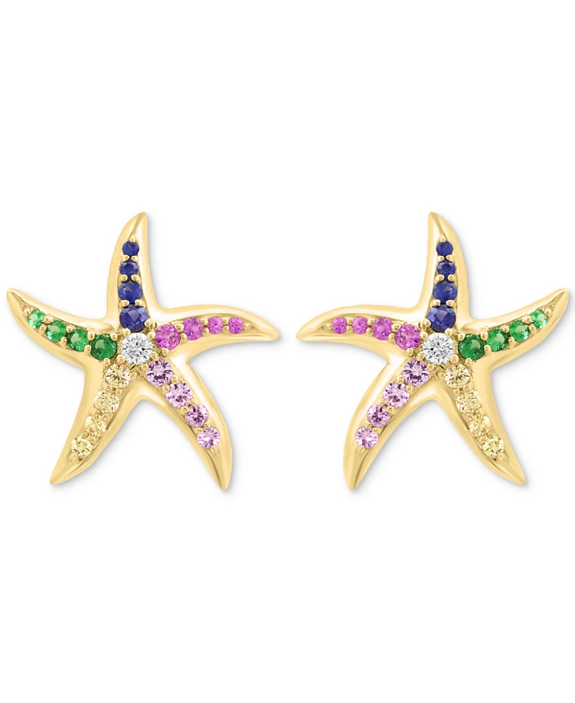Effy Multi-Gemstone (5/8 ct. t.w.) & Diamond (1/10 ct. t.w.) Starfish Stud Earrings in 14k Gold