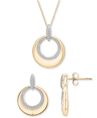 2-Pc. Set Diamond Circle Pendant Necklace & Matching Drop Earrings (1/5 ct. t.w.) in 14k Gold-Plated Sterling Silver, Exclusively at Macy's