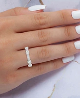 Cubic Zirconia Heart Bezel Stackable Band Sterling Silver