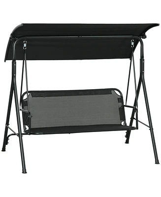 Outsunny 3-Seat Outdoor Patio Swing w/ Canopy & Cushion,