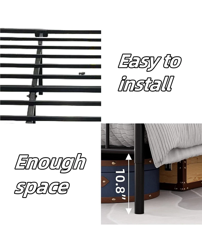 gaomon Platform Bed Frame with Wooden Headboard, Heavy Duty Metal Slats Support