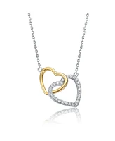 Sterling Silver Two-Tone Double Heart Pendant with Clear Cubic Zirconia