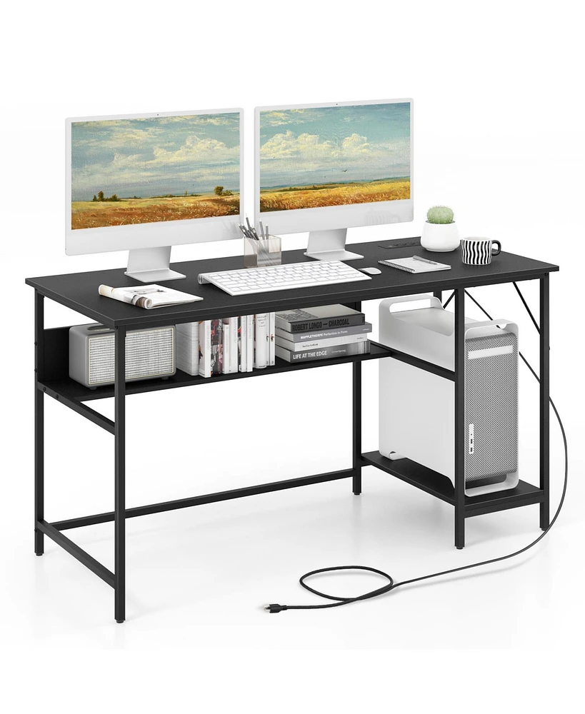 Gouun 55 Inch Computer Desk with 4 Power Outlets and Cpu Stand
