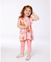 Deux par Deux Baby Girls Printed Tunic And Solid Leggings Set Pink And Coral Flowers