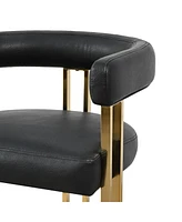 Set of 3 Faux Leather Counter Stools–Curved Armrests, Gold Legs, Modern Design for Kitchen & Bar-Maison Boucle