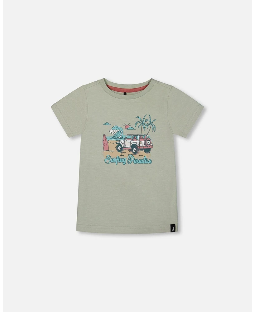 Deux par Deux Big Boys Short Sleeve Organic Cotton Graphic Tee Sage And Multi