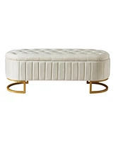 Elegant Velvet Upholstered Storage Ottoman Bench with Sturdy Metal Legs for Bedroom or Living Room-The Pop Home