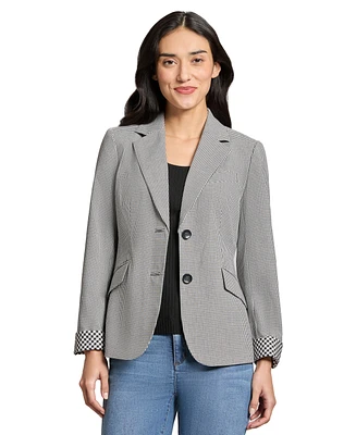 Jones New York Women's Notched-Collar Gingham Blazer Jacket