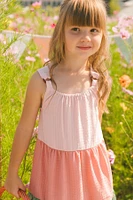 Deux par Girl Tiered Color Block Peasant Dress Peach Pink And Green - Toddler|Child