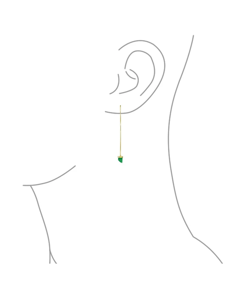 Bling Jewelry Protection Amulet Italian Horn Dangle Earrings Natural Green Jade and Gold Plated Silver